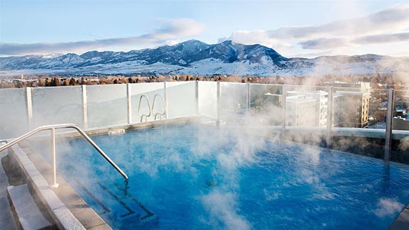 Hot tub spa with mountains in the distance